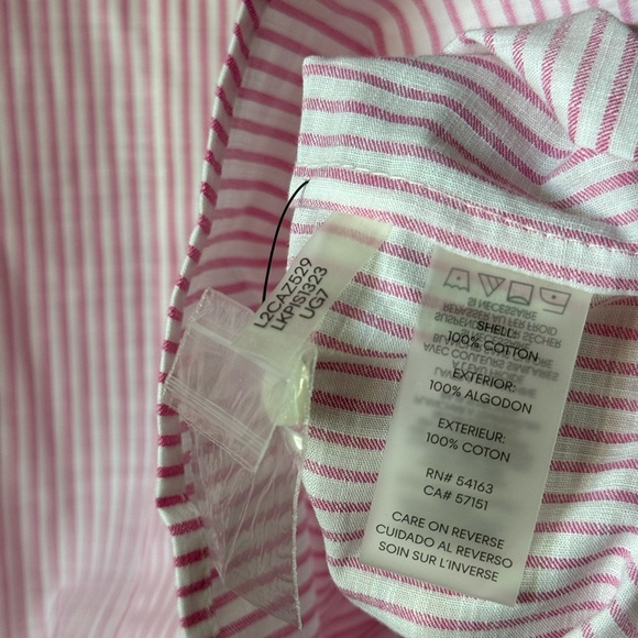 Karl Lagerfeld Paris Top Blouse Collared Shirt Logo XOXO Eiffel Striped Pink S - Picture 7 of 11